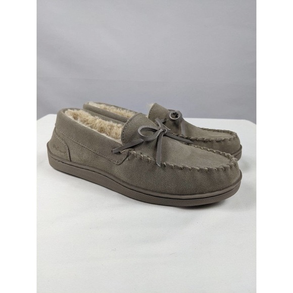 MyPillow My Slippers Suede Slipper House Shoes Taupe Grey Size 8 Faux Fur Lined - Picture 1 of 7